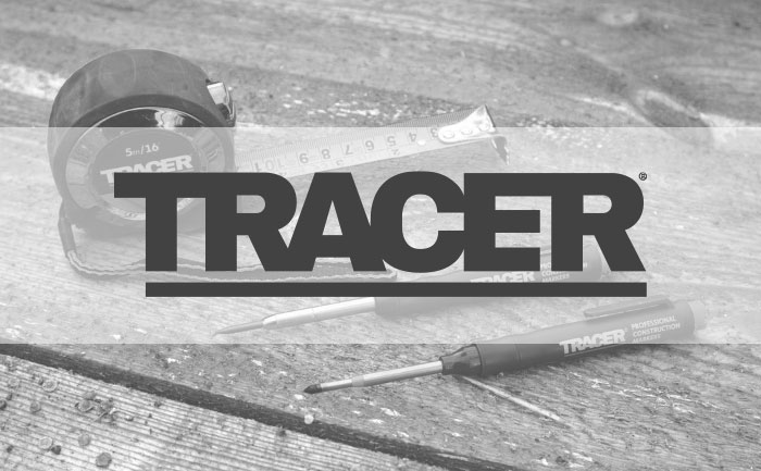 TRACER logo over photo of TRACER pen, pencil and tape measure.